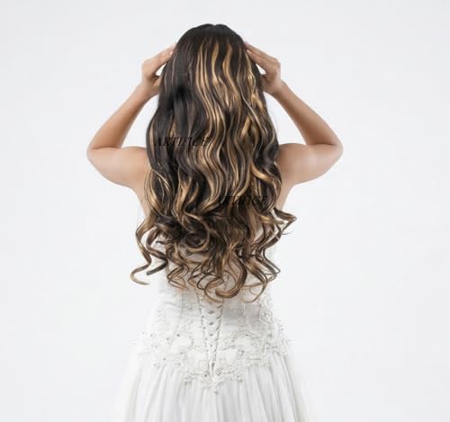 Image of Artifice 5 clip 32 INCH Super Long Wavy Curly Hair Extension for Women Natural Soft Clip on Extensions Synthetic Thick Hairs for Any Event for Girls Hair Extension Brown Mix Blonde
