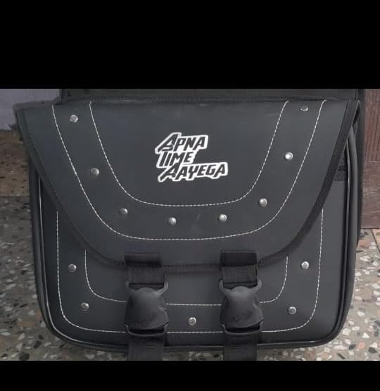 Motorcycle Saddle Bag for Royal Enfield, Bullet, Classic, Hunter, Jawa & Cruiser Bikes | Premium Leatherette Side Luggage Bag | Water-Resistant Travel Storage Pannier | Black | 1 Pc-image-6