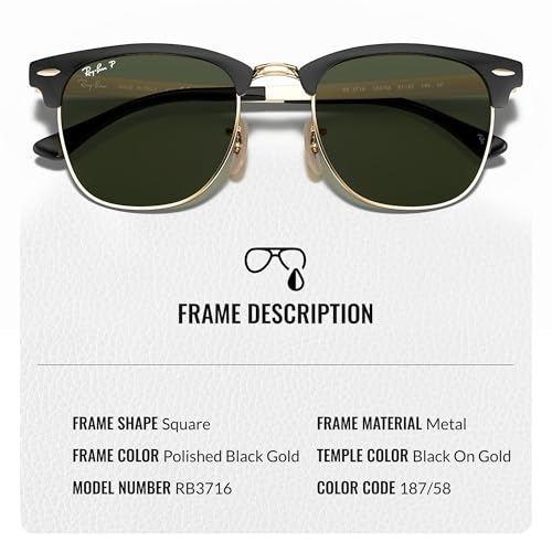 Ray-Ban RB3716 CLUBMASTER METAL Square Shaped Sunglasses for Men & Women with Official RAYBAN Eyewear Kit3