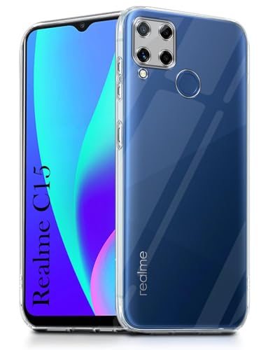 Image of Jkobi Back Cover for Realme C15 (Silicone Clear Shockproof Case with Camera Protection | Soft and Flexible | Transparent)