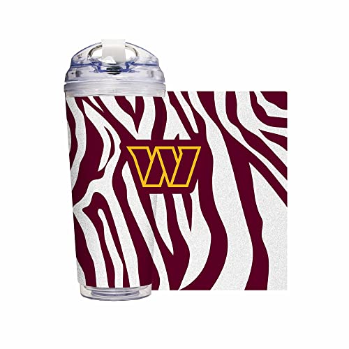 Image of Rico Industries NFL Football Glitter 24oz Acrylic Glitter Tumbler with Hinged Lid, Officially Licensed Double Wall Tumbler with Straw