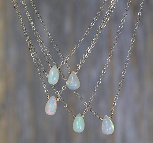 Ethiopian Opal Teardrop Solitaire Necklace- October Birthday Birthstone Gift Idea #TOP6