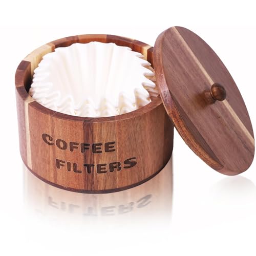 AEITOTT Natural Acacia Wood Coffee Filter Holder with Lid, Multi-Use Countertop Organizer for Coffee...