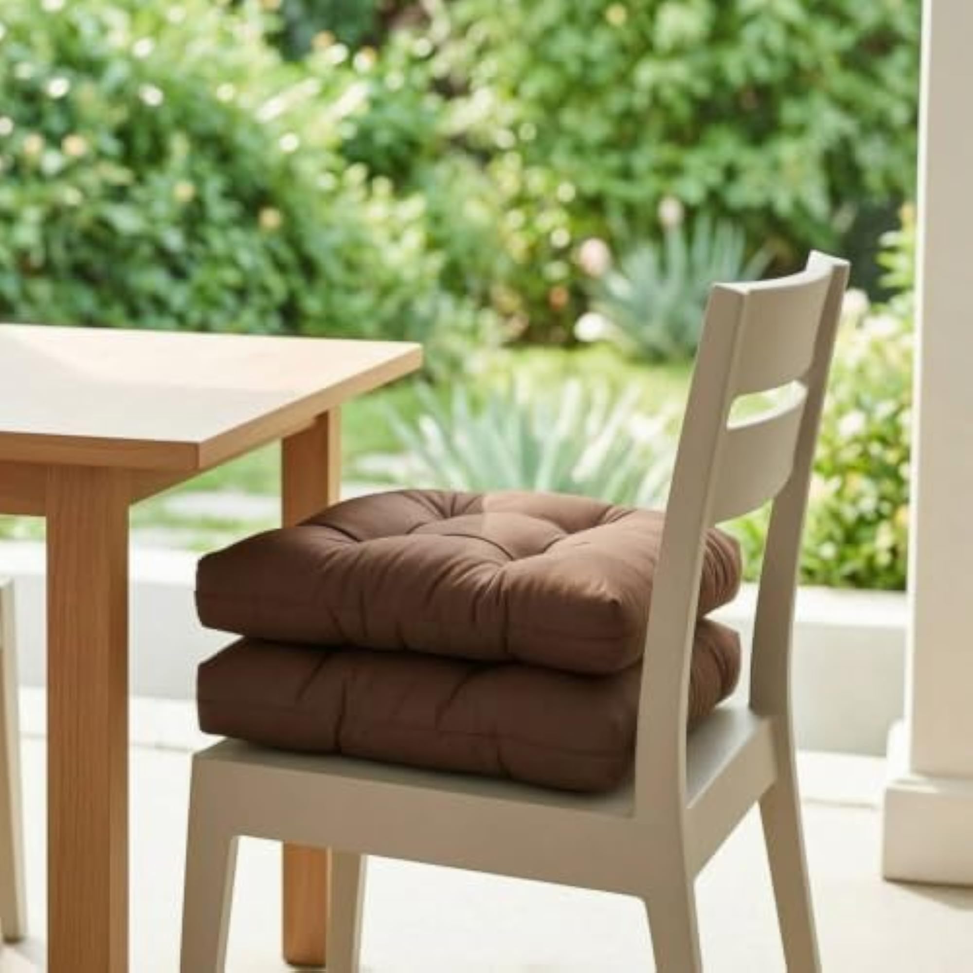 2 Pieces Padded Tufted Chair Cushion, Thick Square