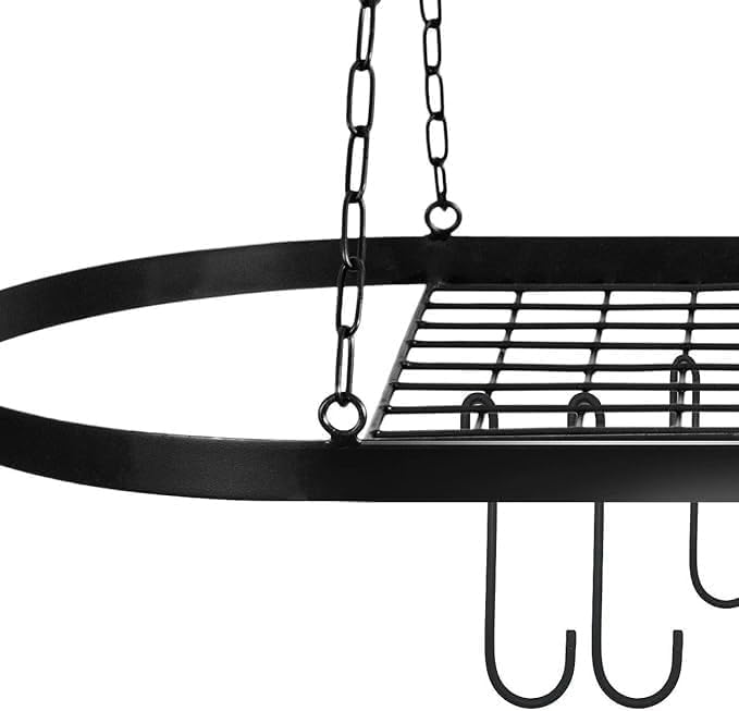 Hängendes Topfregal mit 10 Haken, robuste Deckenhalterung, Pfannenaufhänger, industrielles Gitterregal, Küchenorganizer für Kochgeschirr-Utensilien, platzsparende Überkopfaufbewahrung (60 cm)