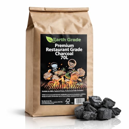 Carbón vegetal prémium de grado de restaurante de 70 L, madera dura de larga duración, iluminación rápida, baja ceniza, alta salida de calor, compatible con barbacoa, parrilla, ahumador y Kamado