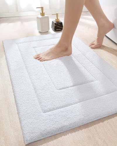 DEXI Bathroom Rug Bath Mat Non Slip Absorbent Soft Carpet for Tub Shower Room Bathroom Machine Washable Bath Rug 20"x32" White