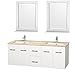 Wyndham Collection 60" Modern Double Bathroom Vanity with Ivory Marble Countertop, Undermount Square Sink and 24" Mirrors - White