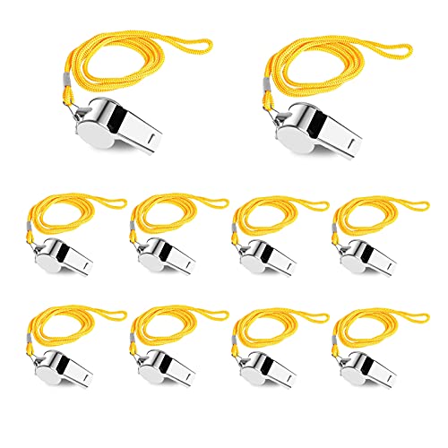 Ismeally 10Pcs Coach Whistle with Lanyard Soccer Referee Whistle Sports Whistles Bulk, Loud Crisp Sound Whistle Bulk for Coaches, Teachers, Sports,Referees, Lifeguard, Self-Defense and Emergency