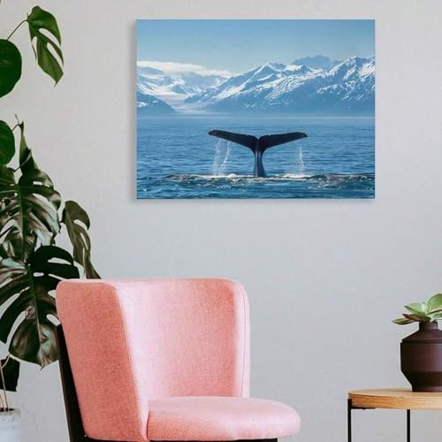 Toile queue de baleine et montagnes graphisme moderne sans cadre - 4