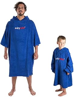 Dryrobe Towel Swim Robe - Hooded Surf Poncho Changing Robe - Organic Cotton - for Swimming, Beach, Surfing - Short Sleeve (Kids 5-9 - Royal Blue)
