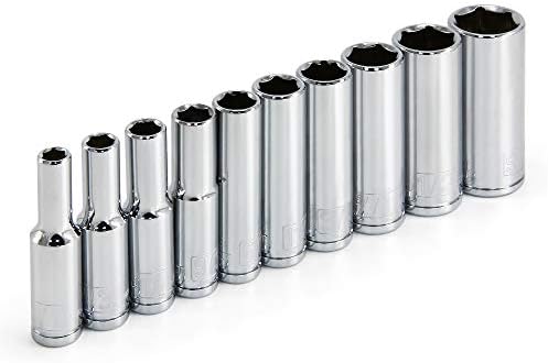 Powerbuilt 10 Piece 1/4 Inch Drive SAE 6 Point Deep Socket Set, Z-Drive Grips, Chrome Vanadium Steel, Meets ANSI Standards - 640499