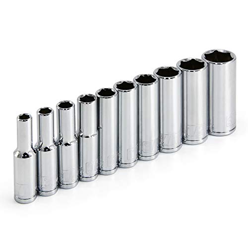 Powerbuilt 10 Piece 1/4 Inch Drive SAE 6 Point Deep Socket Set, Z-Drive Grips, Chrome Vanadium Steel, Meets ANSI Standards - 640499 #1