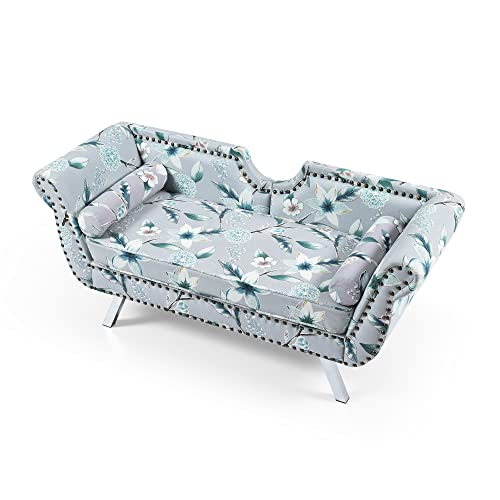 Holaki 61"Velvet Loveseat,Upholstered Chesterfield Sofa With 2 Round Pillows,Mid Century Modern Settee Love Seat With Nailhead Trim Curved Backrest Roll Arm,Metal Leg,Small Sofa For Livingroom(Flower) #TOP5