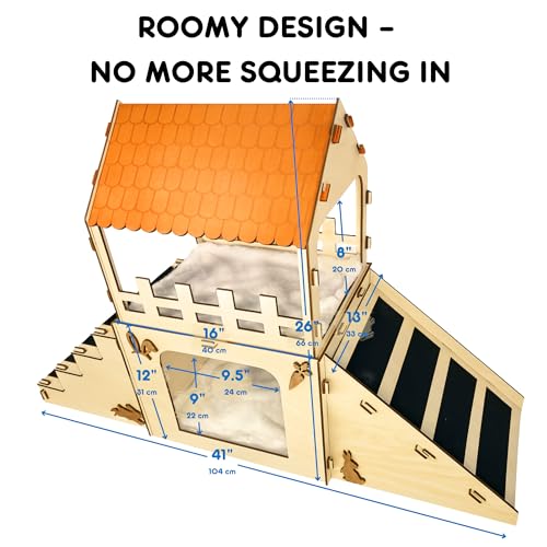 OtterPets Extra Large Bunny Hideout, Cozy Rabbit Castle with Fleece Mats, Wooden Rabbit Hideout, Bunny House Indoor Indoor, Chinchilla, Guinea Pig House (Pet Safe Wood Joints) - Image 4