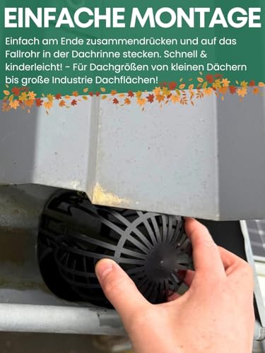 EKNA Fallrohr Laubschutz - 4x Dachrinnen Fallrohrschutz - Regenrinnen Schutz aus Kunststoff - Dachrinnenfilter Fallrohre rostfrei - Einfache Montage & Reinigung! Ø13 x H 14,5cm (4er-Set)