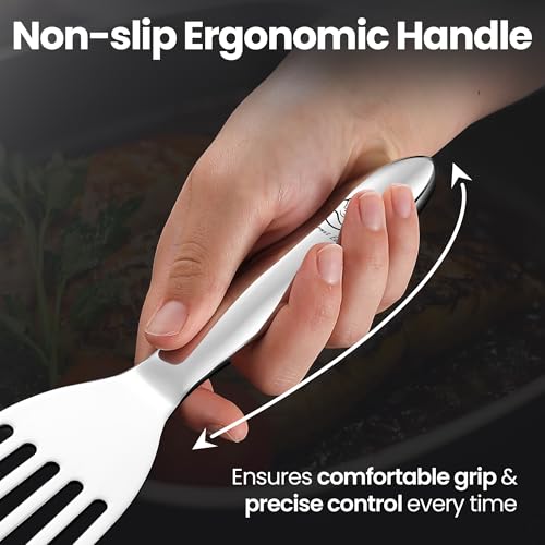Stainless Steel Fish Spatula Set – 1 Large Fish Turner + 1 Small Metal Spatula, Ultra Thin Edge for Easy Turning & Flipping, Metal Kitchen Untensils with Ergonomic Non-Slip Handle, Dishwasher Safe - Thumbnail 3