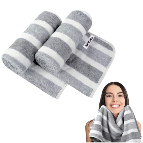 KinHwa Microfibre Soft Hand Towels for Bathroom Abosorbent Small Guest Towels Thick Face Towels 30cm x 50cm Fast Drying Washcloth for Bath, Spa, Gym 2pack Grey