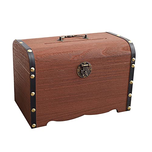 Retro Sichere Spardose, Spardose Aus Holz Im Retro-Stil, Vintage Holz Spardose Schatzkiste Geld, Holz Schatztruhe Box, Sparschwein Retro Stil für Kinder und Erwachsene Cover