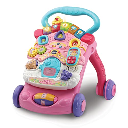 VTech - Andador andandín 2 en 1, correpasillos con música y luces, patas plegables, panel extraíble, regulador de velocidad, color rosa, versión ESP, embalaje estándar