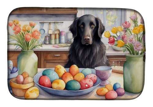 Caroline's Treasures DAC6812DDM Decorating Easter Flat-Coated Retriever Dish Drying Mat Absorbent Dish Drying Mat Pad for Kitchen Counter Dish Drainer Mat for Countertop, 14 x 21", Multicolor