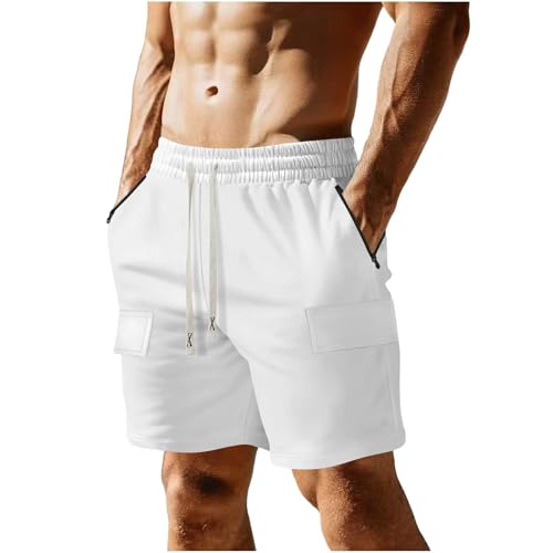 Image of Mens Casual Cargo Shorts Outdoor Elastic Waist Drawstring Sweat Shorts Breathable Gym Workout Jogger Shorts Summer