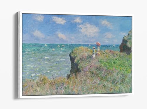 Cliff Walk at Pourville Monet impression toile premium avec cadre flottant blanc