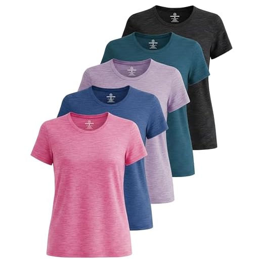 5 Pack: Womens Quick Dry Fit Dri Fit Active Wear Yoga Workout Athletic Tops Essentials Clothes Running Gym Zumba Exercise Ladies Short Sleeve Crew Scoop Neck Moisture Wicking Tees T-Shirt- Set 7,XL