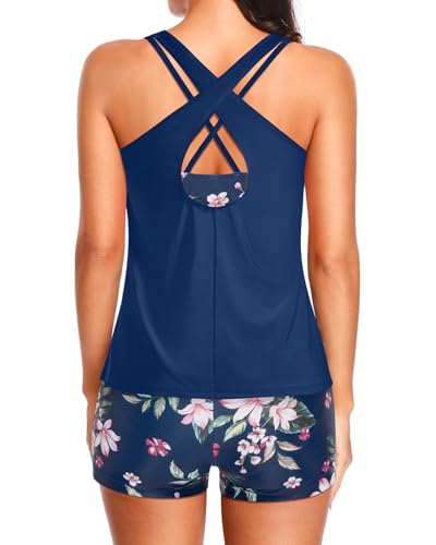 Image of Holipick 3 Piece Tankini Swimsuits for Women Tummy Control Bathing Suits Swim Tank Top with Bra Boy Shorts Teen Swimwear 2026