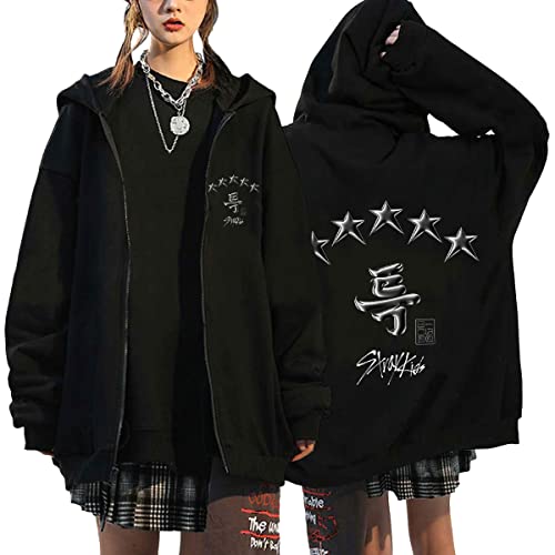 NCTCITY Mujer Sudaderas con Capucha Stray Kids Y2K E-Girl Hoodie con Cremallera Abrigos Chaqueta Gótica Harajuku Streetwear Oversized Tops 5-Star Maniac NOEASY MIROH Hyunjin Han Felix Jisung