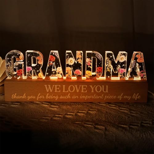 SUOPDH Gifts for Grandma, Dry Flower Night Lights Presents for Grandma from Grandson and Granddaughter, Best Grandmother Presents Idea, Gifts for Mothers Day Birthday Christmas or Thanksgiving Day