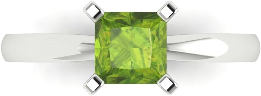 1.1 ct Brilliant Princess Cut Solitaire Green Peridot Classic Wedding Statement Bridal ring Solid 18K White Gold for Women