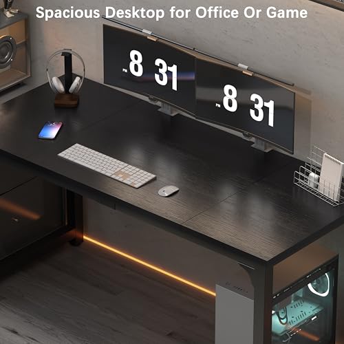 Image of NSdirect 63 inch Computer Desk,Modern Simple Style PC Table Office Desk Wide Workstation for Study Writing,Gaming and Home Office,Extra 1 inch Thicker Wooden Tabletop and Black Metal Frame,Black