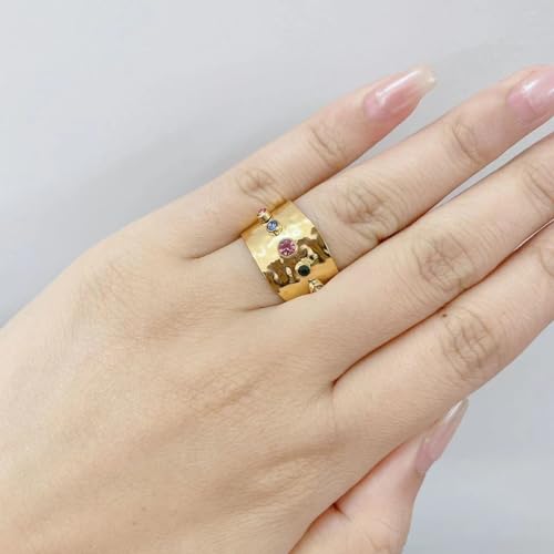 Colorful Crystal Ring for Women Stainless Steel Open Statement Rings Wide Finger Band Engagement Promise Bands Expandable2