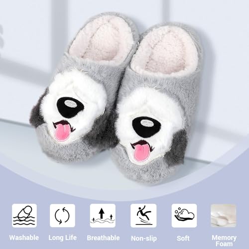 Fuzzy Animal Slippers - Anti-Skid Cute Christmas Slippers with Fluffy Dog, Puppy, Polar Bear & Reindeer Designs - Memory Foam Winter Indoor House Bedroom Shoes for Kids, Girls & Adults2