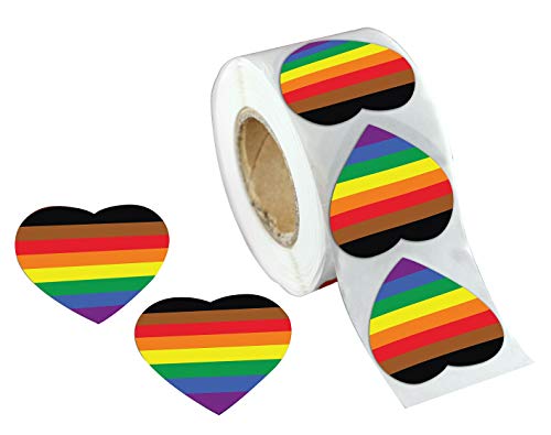 Philadelphia Gay Pride 8 Stripe Rainbow Heart Stickers | Heart Shaped Rainbow Stickers for LGBTQ (1 Roll)