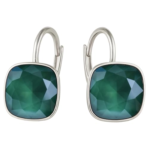 Damen Hängen Ohrringe Silber 925 mit Marken Kristalle Zirkonia - Schmuck Echt Silberne Hängende Ohrhanger für Frauen und Mädchen - Hängeohrringe Ideal Geschenk (Royal Green)