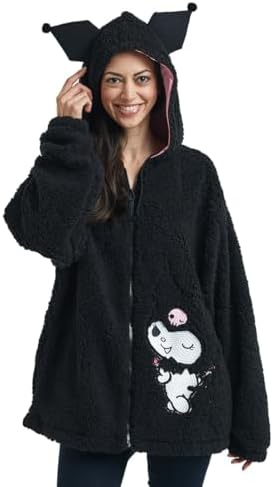 Bioworld Moletom Kuromi feminino preto de manga comprida cosplay