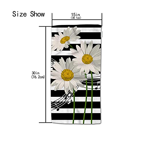 Hgod Designs Daisy Flower Hand Towels Music Note Swirl Spiral Daisy Flower On Black And White Stripe Soft Hand Towel For Bathroom Kitchen Yoga Gym Decorative Towels 15"X30" #TOP2