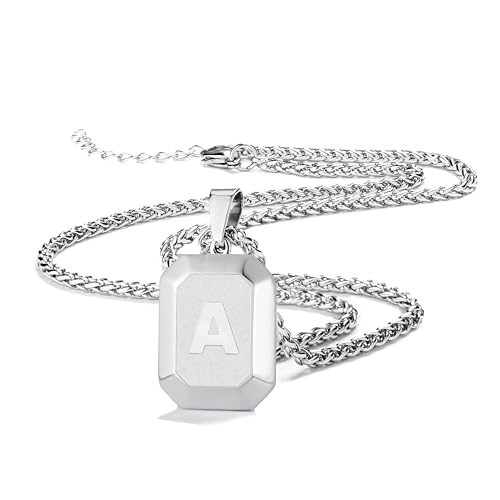 Chaîne de blé de 50 + 5 cm avec plaque dog tag initiale A-Z en acier
