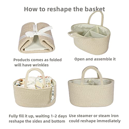 Image of XUANGUO Cotton Rope Baby Diaper Caddy Organizer Basket with Handles Oatmeal | Nursery Storage Bin, Portable Baby Tote Bag for Changing Table or Car, Baby Shower Gifts Bag, Newborn Essentials, Registry