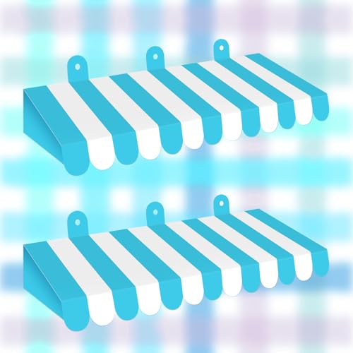 Image of 2 Piece Circus Awning Decoration 3D Carnival Tent Awning Wall Decorations for Circus Theme Party, Carnival Stand, Party Favors Supplies (Blue and White)