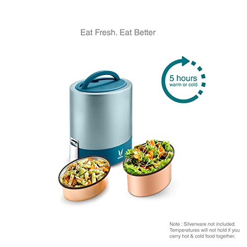 Image of VAYA TYFFYN Lunch Box for Office for Men, Copper Finished Steel Lunch Box Without Bagmat,1000ml Vacuum Insulated Hot Lunch Box, Leakproof Hot Tiffin Box with 2 Containers,Blue