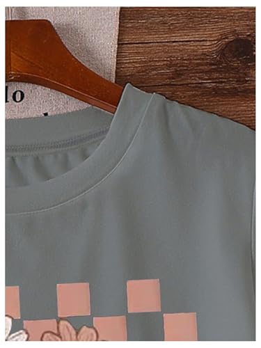 SweatyRocks Girl's Floral Print Crew Neck T Shirt Checkered Short Sleeve Cute Summer Tops3