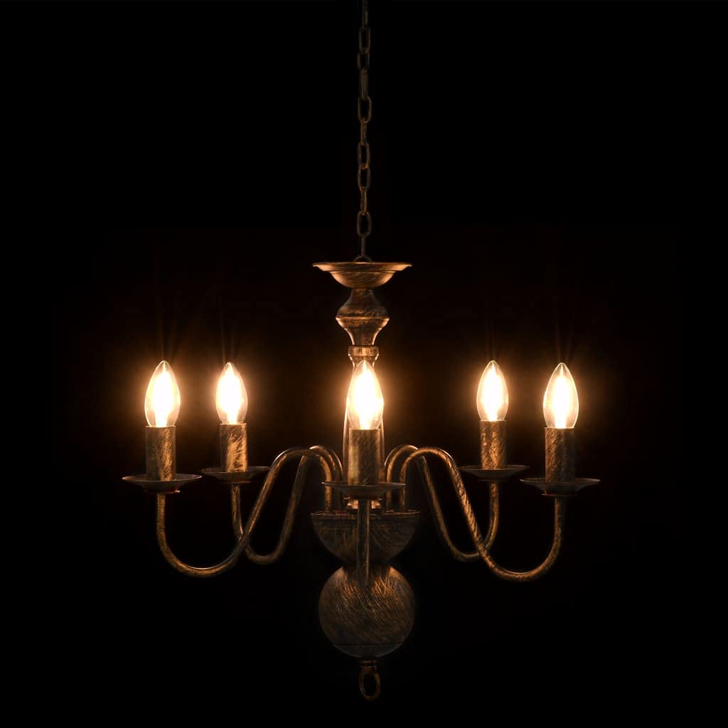 vidaXL Kronleuchter Antik Deckenlampe Pendelleuchte Lüster Deckenleuchte Hängeleuchte Hängelampe Leuchte Lampe Schwarz 5xE14-Glühbirnen