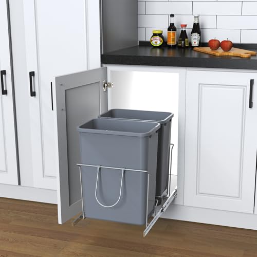 Double-Pull-Out-Trash-Can-35QT-Under-Cabinet-Kitchen-Bin-Metal-Frame-Grey-Fits-Above-18-Opening-Cabinets