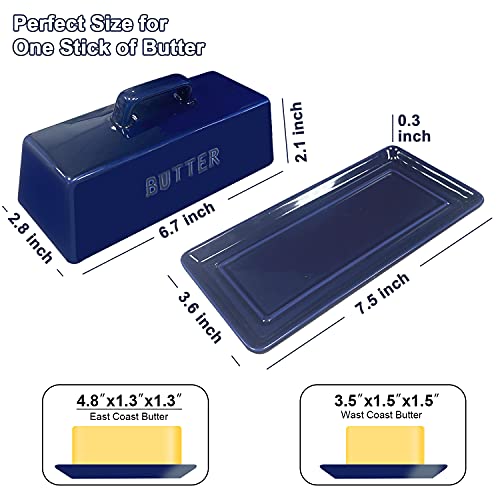 Gute Butter Dish With Lid For Countertop, Covered Ceramic Butter Dish, Butter Tray Storage For 1 Stick Of Butter, Butter Keeper Container With Handle For Kitchen, Navy Blue #TOP3