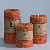 MOZEAL Hand-Poured Granular Texture Decorative Burnt Orange Pillar Candles Set of 3 (3'x4', 5', 6'), Dripless, Unscented, Smokeless, for Fall Fireplace, Thanksgiving Table & Autumn Décor