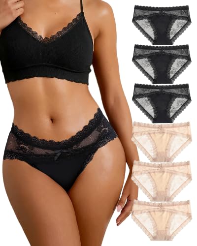 Image of LEVAO Sexy Underwear for Women Hipster Cheeky Bikini Lace Panties 6 Pack