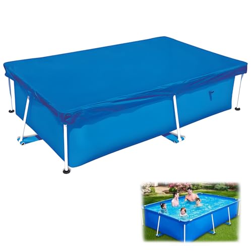 Image of Rayakt Rectangular Pool Cover, 221 x 150 cm Swimming Pool Cover With Drawstring, Waterproof Dustproof UV Resistant Paddling Pools Covers for Above Ground Frame Pool, Pool Protector for Outdoor Garden